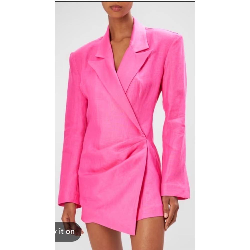 Ronny Kobo Pink Linen Blend Draped Blazer Mini Dress XS Padded Shoulder Wrap